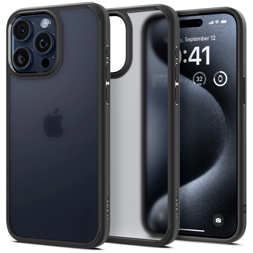 Spigen Ultra Hybrid iPhone 15 Pro Case - Clear Blackeng