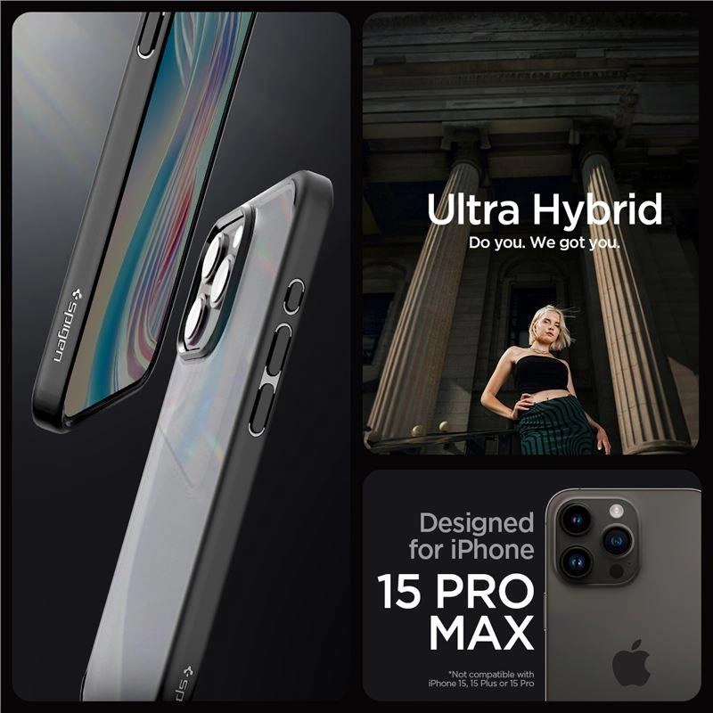 Spigen Ultra Hybrid iPhone 15 Pro Max Case - Clear Blackeng