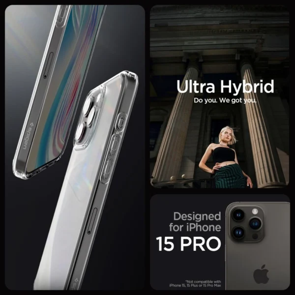 Spigen Ultra Hybrid iPhone 15 Pro Case - Clear Matteeng