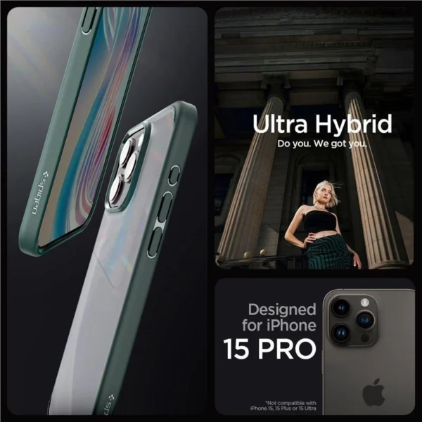 Spigen Ultra Hybrid iPhone 15 Pro Case - Dark Greeneng
