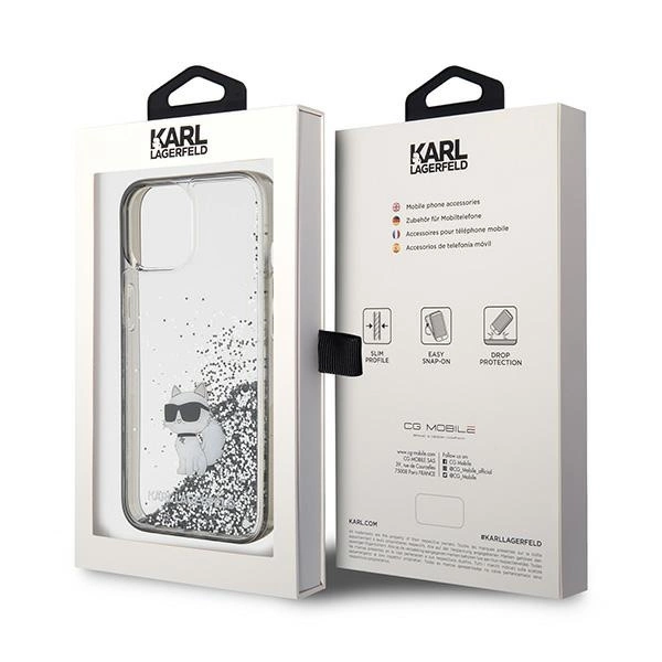 Karl Lagerfeld Liquid Glitter Choupette case for iPhone 15 - transparenteng