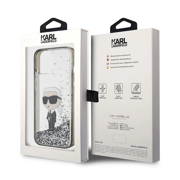 Karl Lagerfeld KLHCP15SLKKNSK iPhone 15 6.1" transparent hardcase Liquid Glitter Ikonikeng
