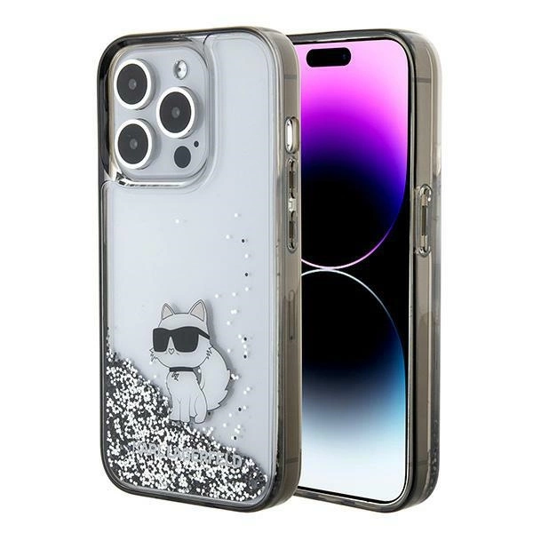 Karl Lagerfeld Liquid Glitter Choupette case for iPhone 15 Pro Max - transparenteng
