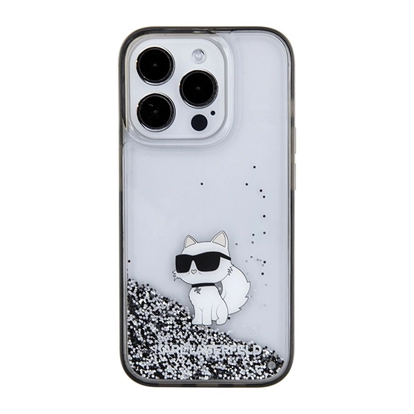 Karl Lagerfeld Liquid Glitter Choupette case for iPhone 15 Pro Max - transparenteng
