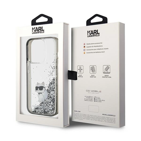 Karl Lagerfeld Liquid Glitter Choupette case for iPhone 15 Pro Max - transparenteng