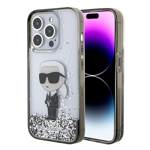 Karl Lagerfeld Liquid Glitter Ikonik case for iPhone 15 Pro Max - transparenteng