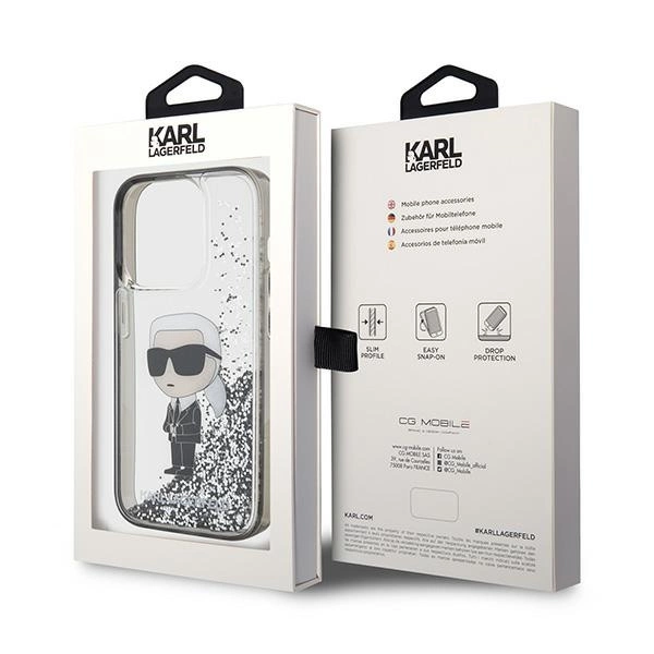 Karl Lagerfeld Liquid Glitter Ikonik case for iPhone 15 Pro Max - transparenteng