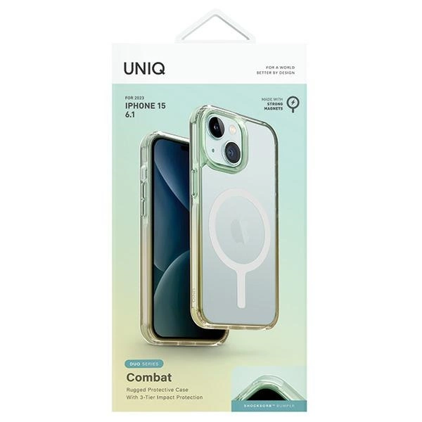 Uniq Combat Duo Magclick Charging case for iPhone 15 - green and yelloweng