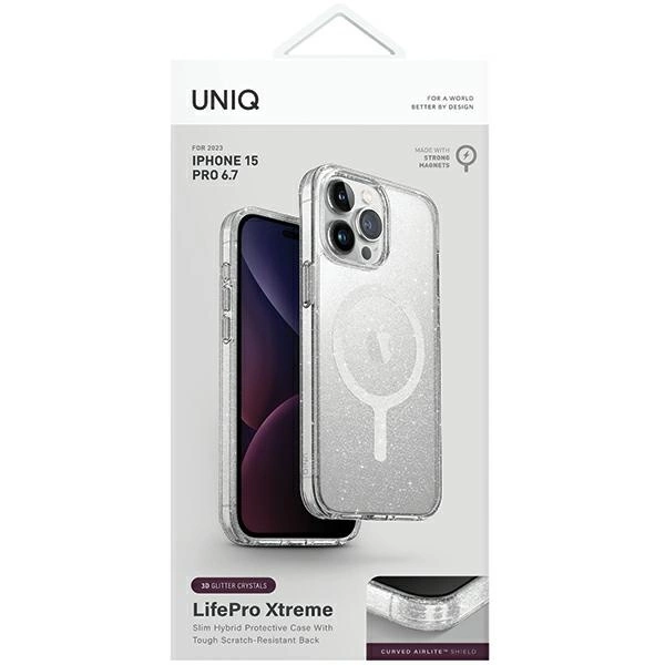 Uniq LifePro Xtreme Magclick Charging Case for iPhone 15 Pro Max - Transparent Silvereng
