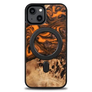 Wood and resin case for iPhone 15 MagSafe Bewood Unique Orange - orange and blackeng