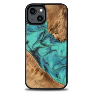 Wood and resin case for iPhone 15 Plus Bewood Unique Turquoise - turquoise and blackeng