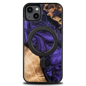 Wood and resin case for iPhone 15 Plus MagSafe Bewood Unique Violet - purple and blackeng