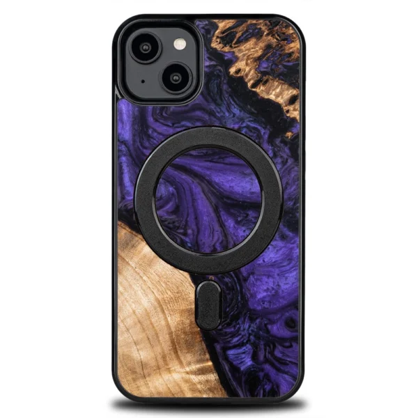Wood and resin case for iPhone 15 Plus MagSafe Bewood Unique Violet - purple and blackeng