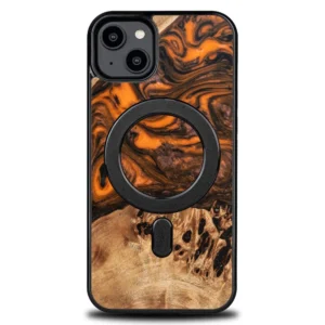 Wood and resin case for iPhone 15 Plus MagSafe Bewood Unique Orange - orange and blackeng