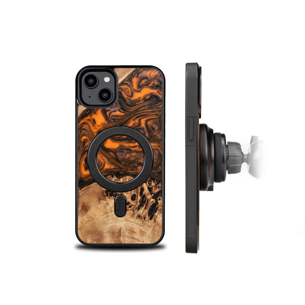 Wood and resin case for iPhone 15 Plus MagSafe Bewood Unique Orange - orange and blackeng