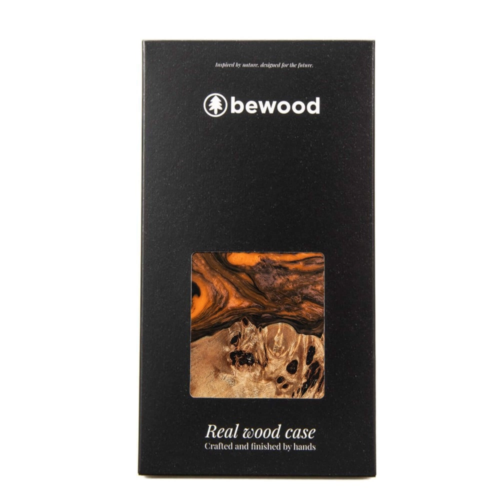 Wood and resin case for iPhone 15 Plus MagSafe Bewood Unique Orange - orange and blackeng