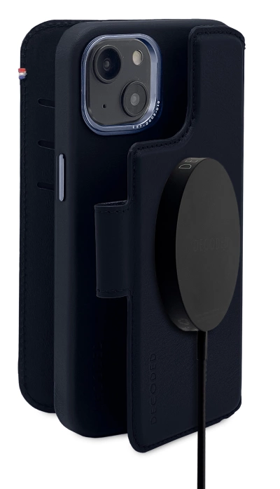 Decoded Detachable Wallet Case Leather with MagSafe with Flip for iPhone 14 Plus - Navy Blueeng