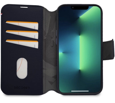 Decoded Detachable Wallet Case Leather with MagSafe with Flip for iPhone 14 Plus - Navy Blueeng