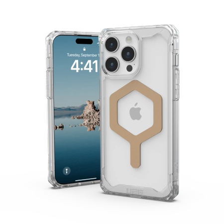 154496_2 UAG Plyo MagSafe case for iPhone 15 Pro Max - transparent and goldeng