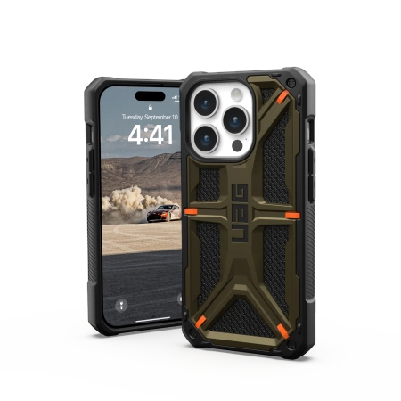 154515_2 UAG Monarch case for iPhone 15 Pro - green kevlareng