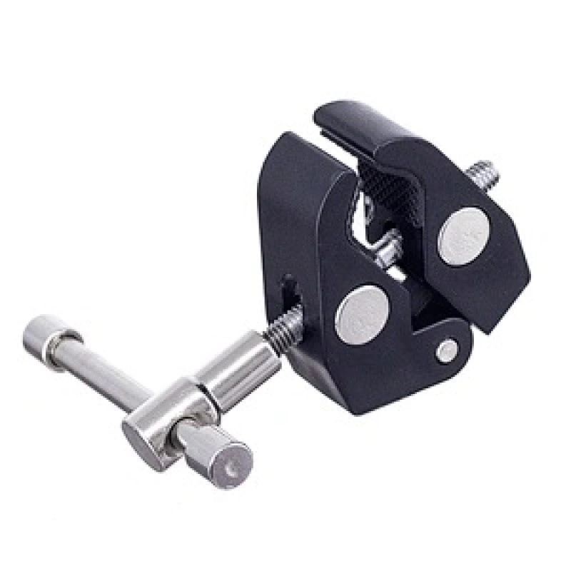Clamping bracket for mounting accessories with 1/4 and 3/8 inch screweng