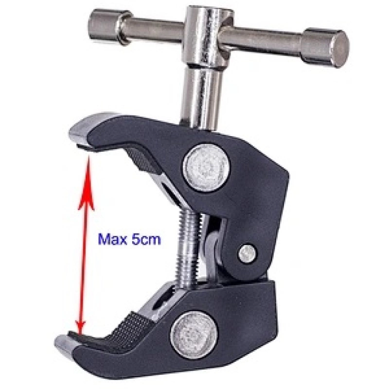 Clamping bracket for mounting accessories with 1/4 and 3/8 inch screweng