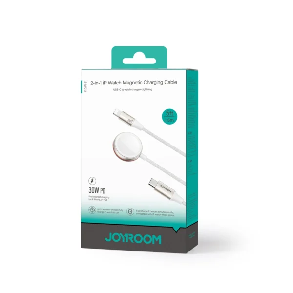 Joyroom 2 in 1 Lightning cable and inductive charger for Apple Watch 1.5m white (S-IW012)eng