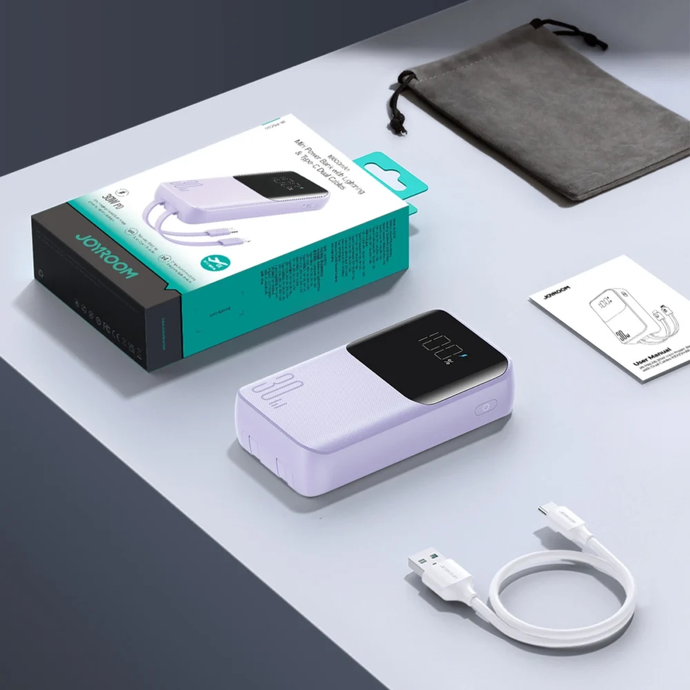 Joyroom JR-PBC06 mini power bank with built-in USB-C / Lightning cables 30W 10000mAh - purpleeng