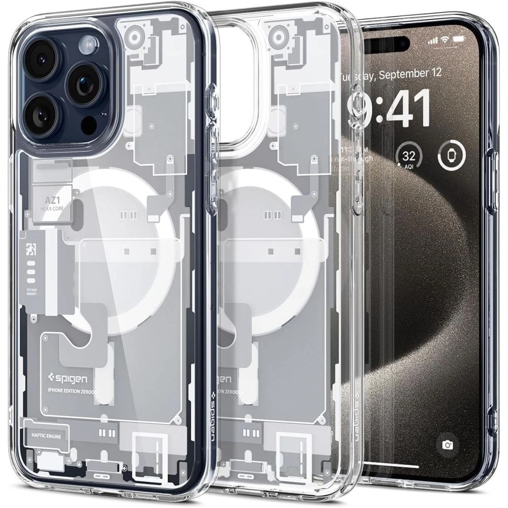 Spigen Ultra Hybrid Mag Case with MagSafe for iPhone 15 Pro - White (Zero One Pattern)eng