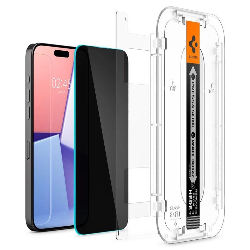 Spigen Glas.tR EZ Fit Privacy Tempered Glass for iPhone 15 Proeng