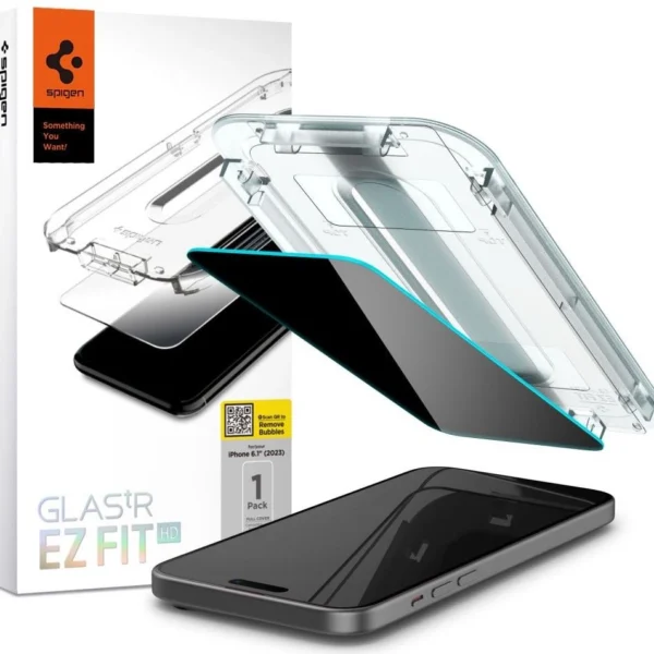 Spigen Glas.tR EZ Fit Privacy Tempered Glass for iPhone 15 Proeng