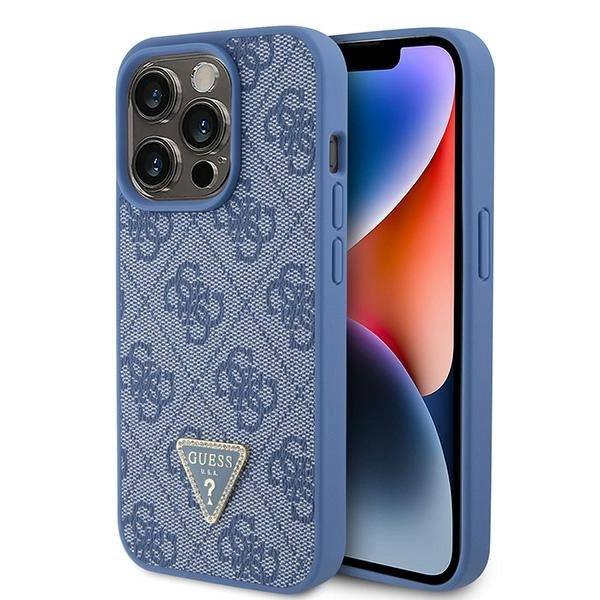 Guess GUHCP15LP4TDPB iPhone 15 Pro 6.1" blue/blue hardcase Leather 4G Triangle Strasseng