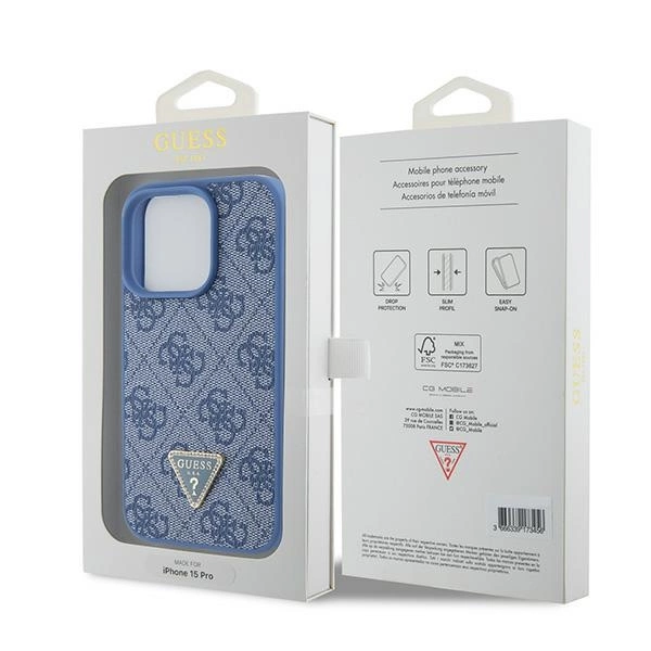 Guess GUHCP15LP4TDPB iPhone 15 Pro 6.1" blue/blue hardcase Leather 4G Triangle Strasseng