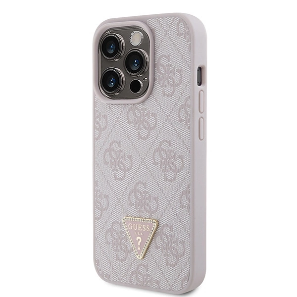 Guess Leather 4G Triangle Strass iPhone 15 Pro Case - Pinkeng