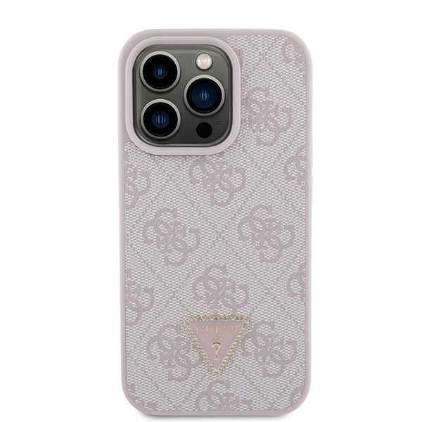 Guess Leather 4G Triangle Strass iPhone 15 Pro Case - Pinkeng