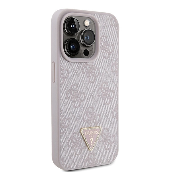 Guess Leather 4G Triangle Strass iPhone 15 Pro Case - Pinkeng