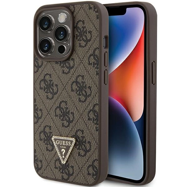Guess GUHCP15LP4TDPW iPhone 15 Pro 6.1" brown/brown hardcase Leather 4G Triangle Strasseng