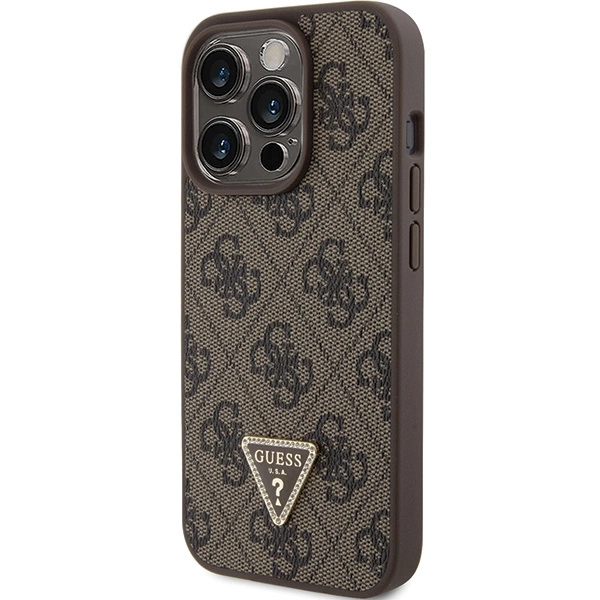 Guess GUHCP15LP4TDPW iPhone 15 Pro 6.1" brown/brown hardcase Leather 4G Triangle Strasseng