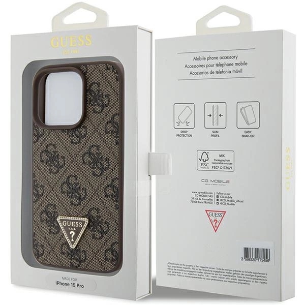 Guess GUHCP15LP4TDPW iPhone 15 Pro 6.1" brown/brown hardcase Leather 4G Triangle Strasseng