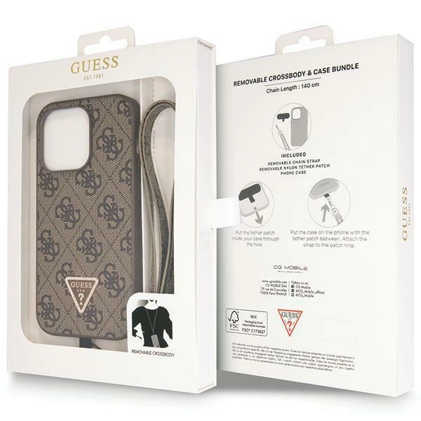 Guess GUHCP15LP4TDSCPW iPhone 15 Pro 6.1" brown/brown hardcase Crossbody 4G Metal Logoeng