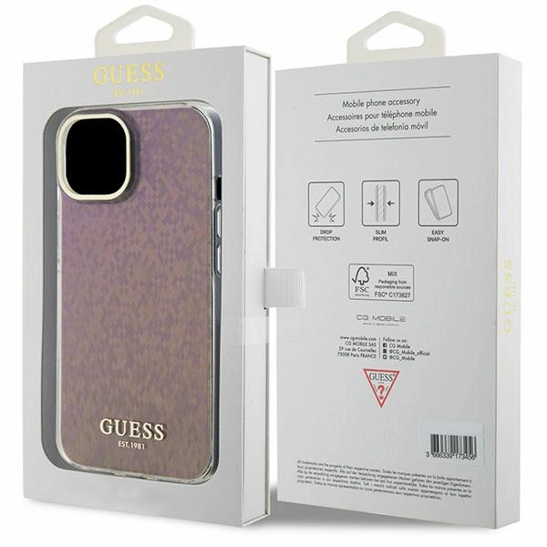 Guess GUHCP15SHDECMP iPhone 15 6.1" pink/pink hardcase IML Faceted Mirror Disco Iridescenteng