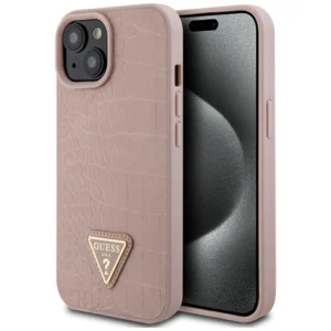 Guess GUHCP15SPCRTHCP iPhone 15 6.1" pink/pink hardcase Croco Triangle Metal Logoeng