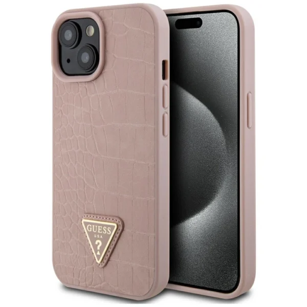 Guess GUHCP15SPCRTHCP iPhone 15 6.1" pink/pink hardcase Croco Triangle Metal Logoeng