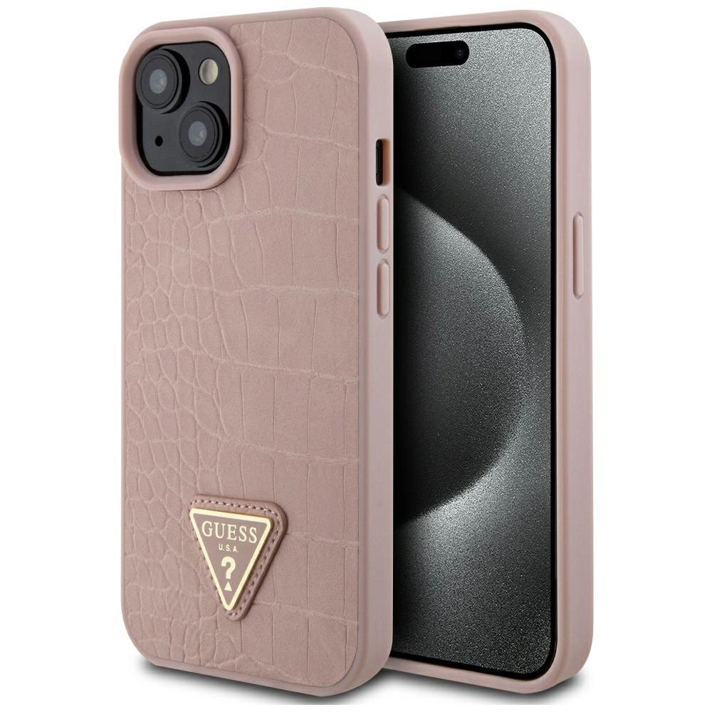 Guess GUHCP15SPCRTHCP iPhone 15 6.1" pink/pink hardcase Croco Triangle Metal Logoeng