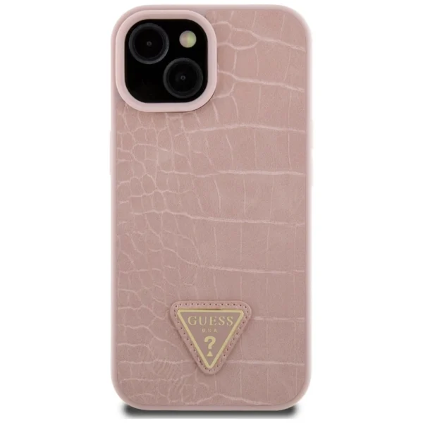 Guess GUHCP15SPCRTHCP iPhone 15 6.1" pink/pink hardcase Croco Triangle Metal Logoeng