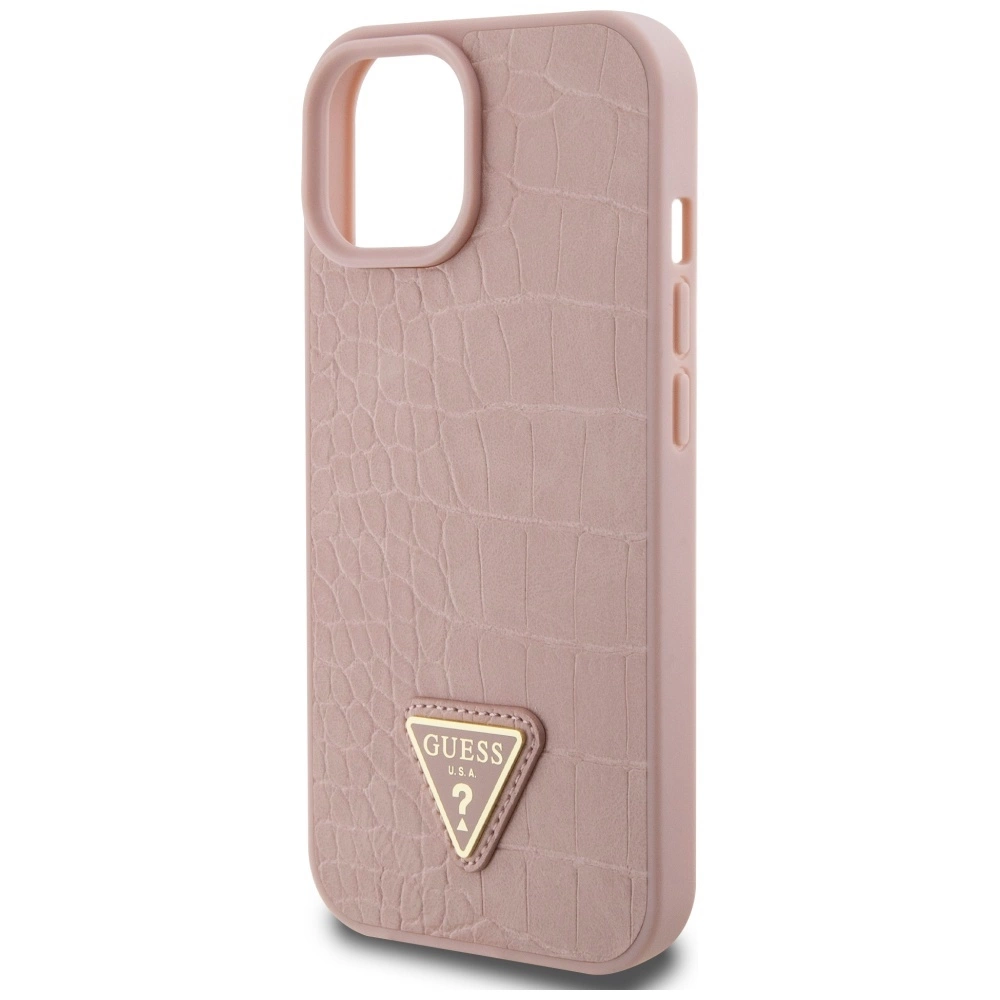 Guess GUHCP15SPCRTHCP iPhone 15 6.1" pink/pink hardcase Croco Triangle Metal Logoeng