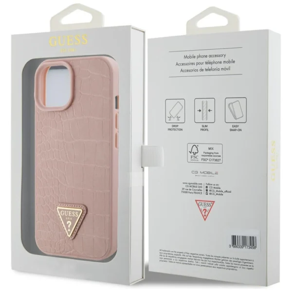 Guess GUHCP15SPCRTHCP iPhone 15 6.1" pink/pink hardcase Croco Triangle Metal Logoeng