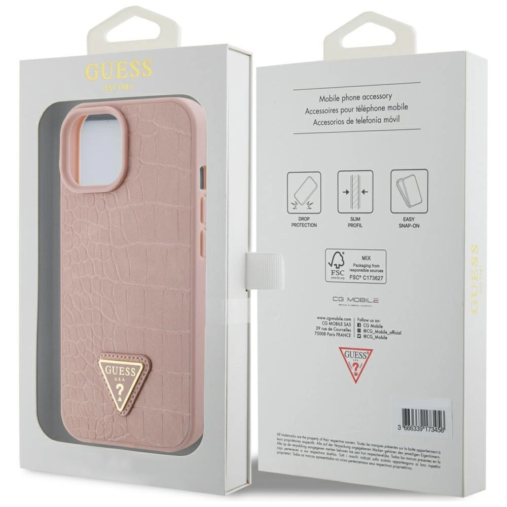 Guess GUHCP15SPCRTHCP iPhone 15 6.1" pink/pink hardcase Croco Triangle Metal Logoeng
