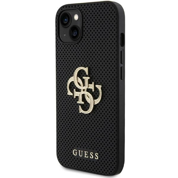 Guess Leather Perforated 4G Glitter Logo case for iPhone 15 - blackeng