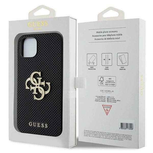 Guess Leather Perforated 4G Glitter Logo case for iPhone 15 - blackeng